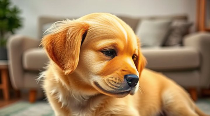 A cute golden retriever scratching its ear due to flea irritation