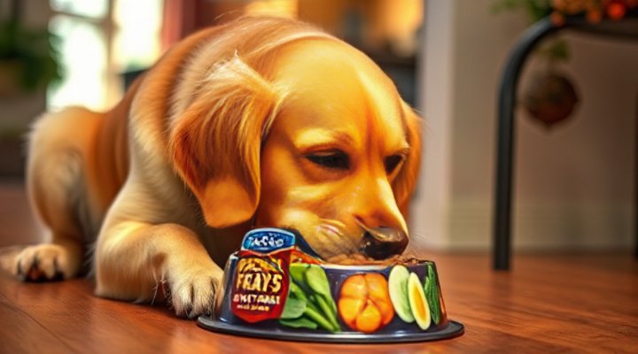 A happy golden retriever enjoying a bowl of Rachael Ray Dog Food