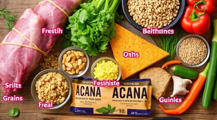 Close-up of Acana dog food ingredients