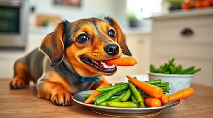 A small dog enjoying fresh vegetables from a Farmer