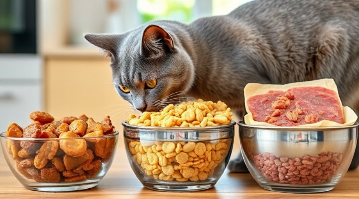 Comparison of wet, dry, and raw cat food options