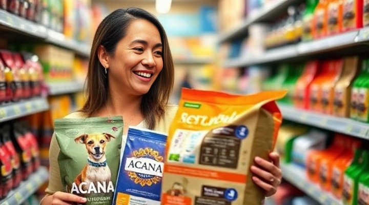 Pet owner selecting Acana dog food at a store