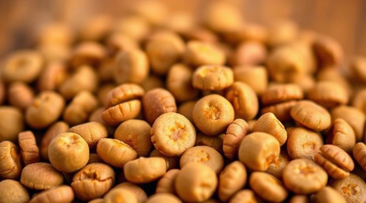 Close-up of Iams dog food ingredients showing high-quality nutrients