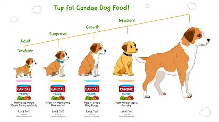 Illustration of puppy growth stages with Canidae Dog Food supporting each phase