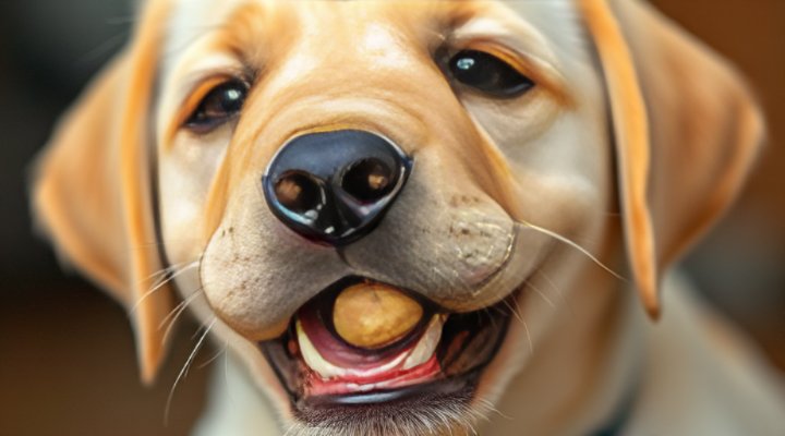 Close-up of a dog enjoying a healthy training treat