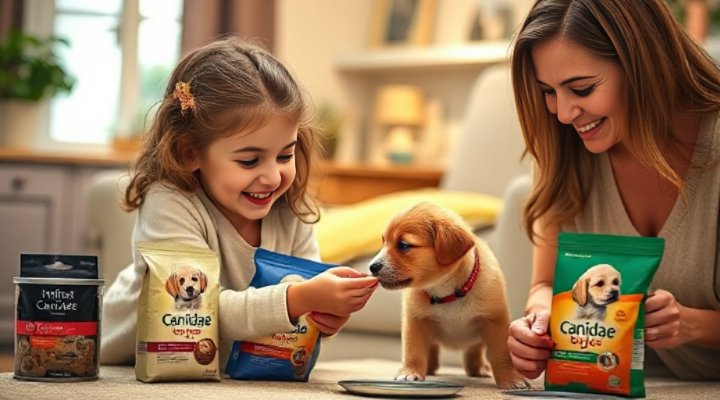 A loving family feeding their puppy Canidae Dog Food
