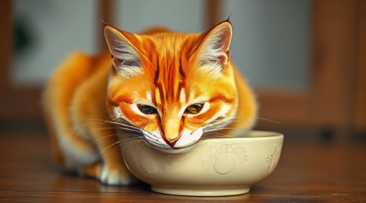 A happy cat enjoying its meal