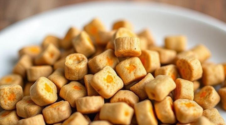 Close-up of Royal Canin puppy food kibble showing texture and ingredients