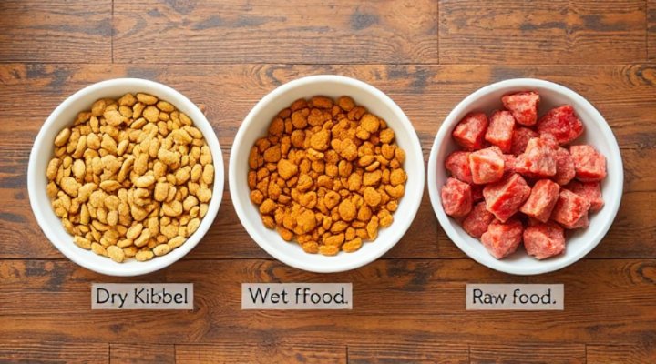 Comparison of dry, wet, and raw cat food options