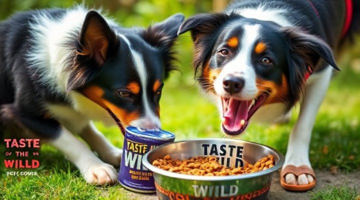 Dog happily eating Taste of the Wild dog food