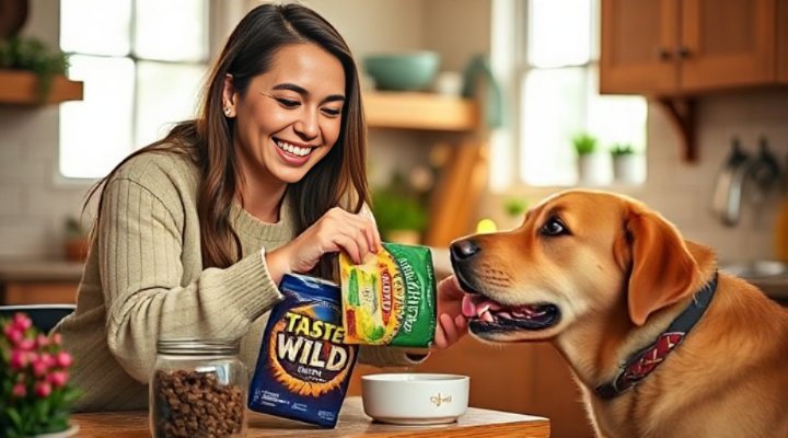 Pet owner serving Taste of the Wild dog food