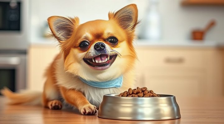 Small breed dog enjoying hypoallergenic dog food