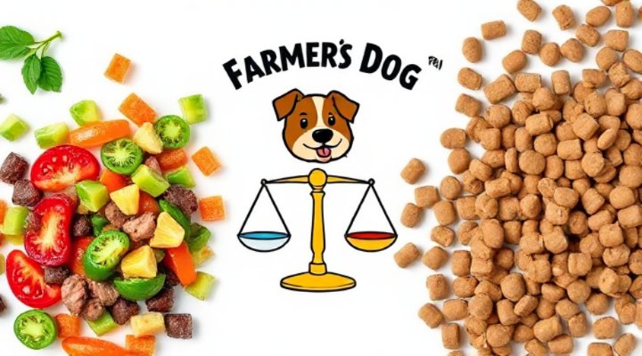 Side-by-side comparison of fresh and dry dog food