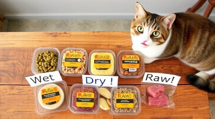 Comparing wet, dry, and raw cat food options