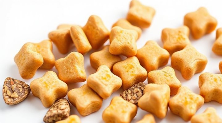 Close-up of Royal Canin puppy food kibble showing texture and ingredients