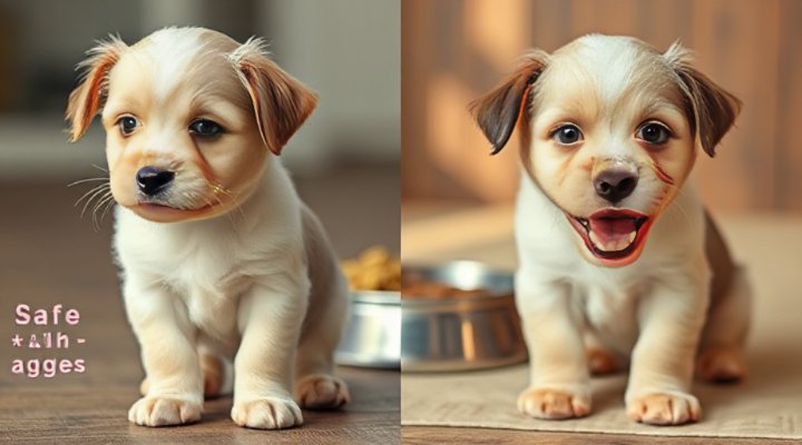 Side-by-side comparison of puppy growth with Royal Canin food