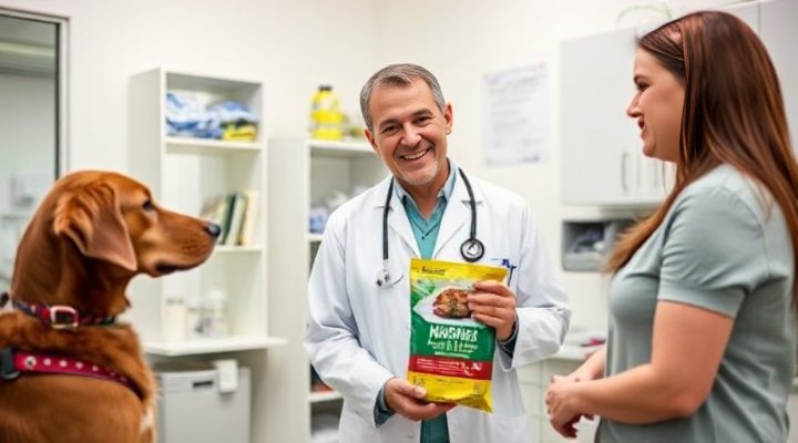 Veterinarian explaining hypoallergenic dog food options