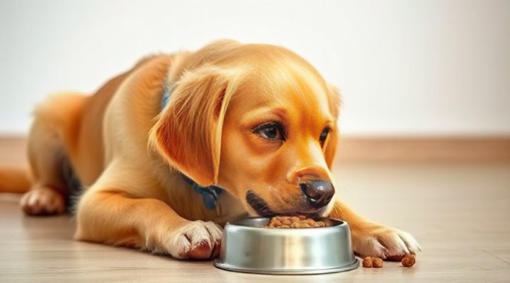 A happy golden retriever enjoying grain-free dog food