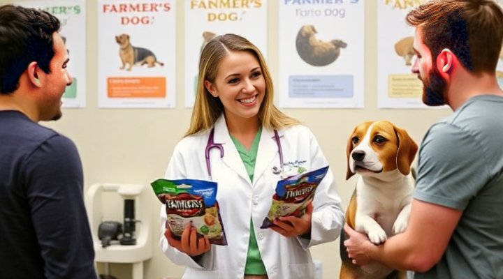 Kind veterinarian discussing nutrition with pet owner