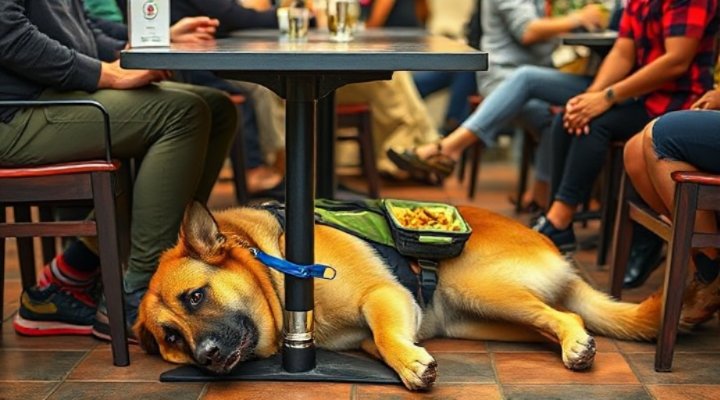 Service dog practicing public behavior in a store