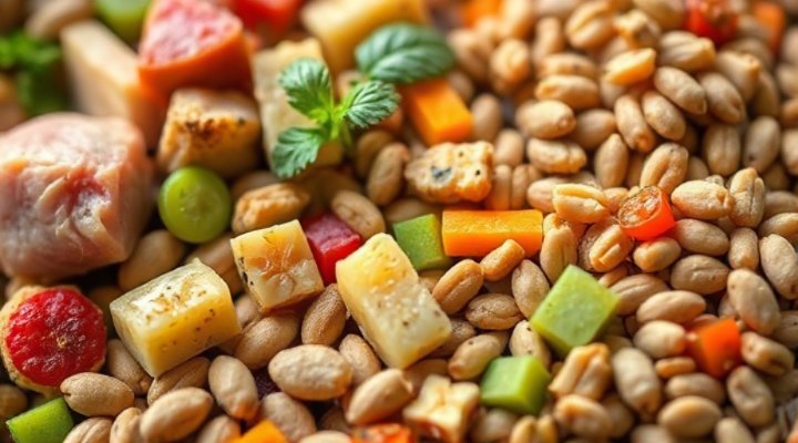 Close-up of high-quality puppy food ingredients