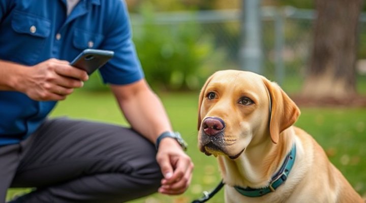 A trainer working with a service dog in training