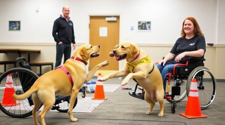 A service dog training session in a professional facility