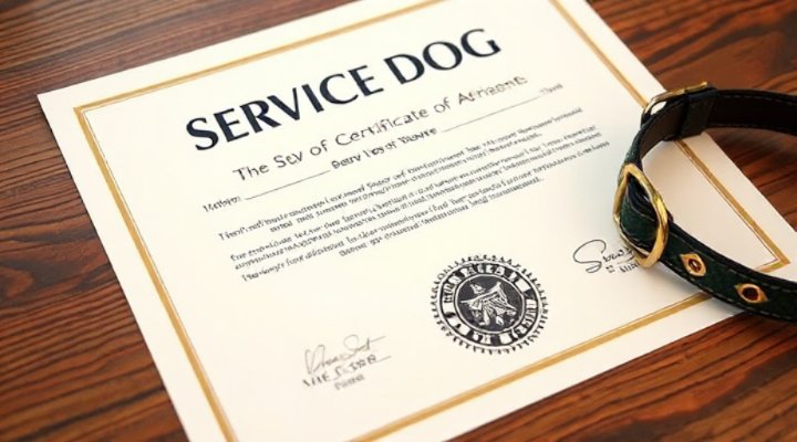 Close-up of an official service dog certification document