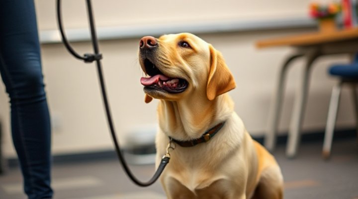 A Labrador retriever learning basic commands like sit and stay