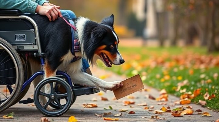 A service dog retrieving an item for its handler
