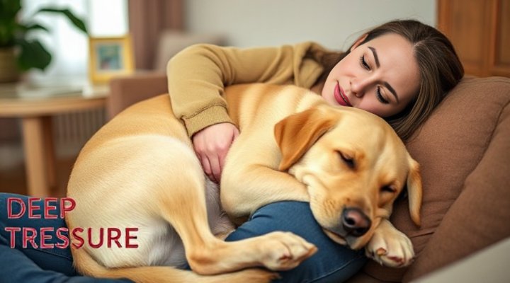 Service dog providing deep pressure therapy