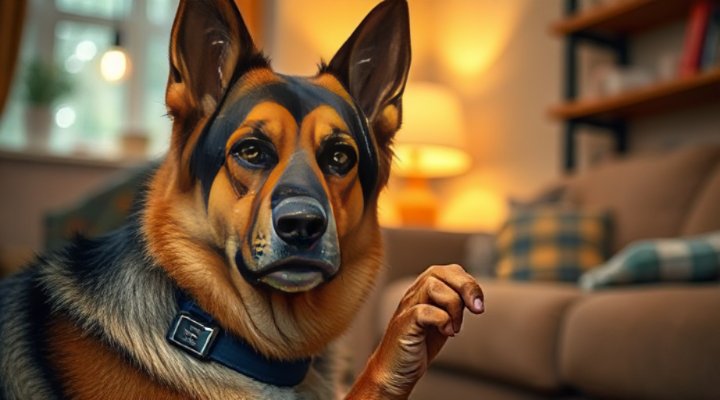 German shepherd nudging owner