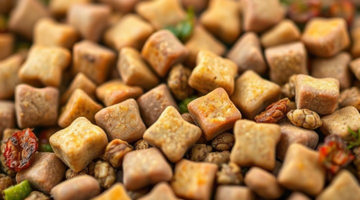 Close-up of healthy ingredients in dry dog food for small breeds