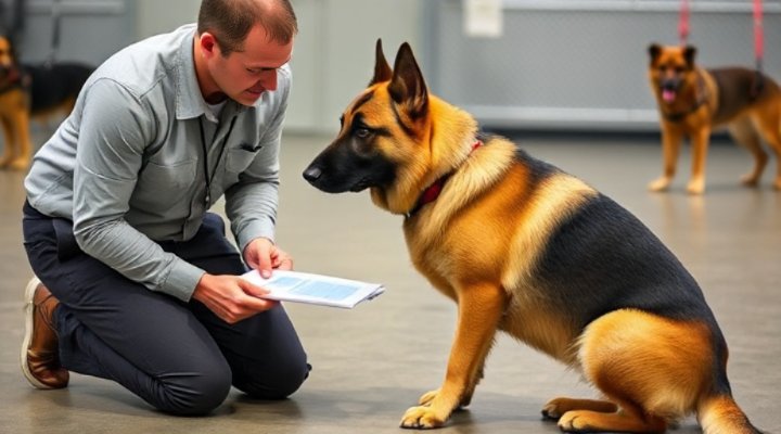 A professional dog trainer evaluating a potential service dog