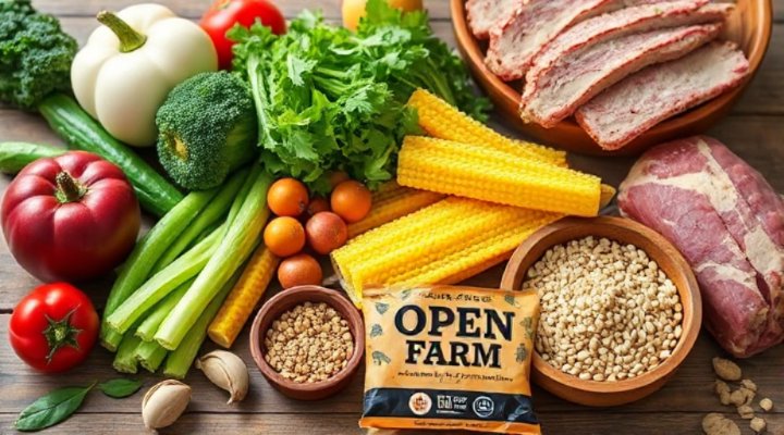 Close-up of Open Farm dog food ingredients showing high-quality components