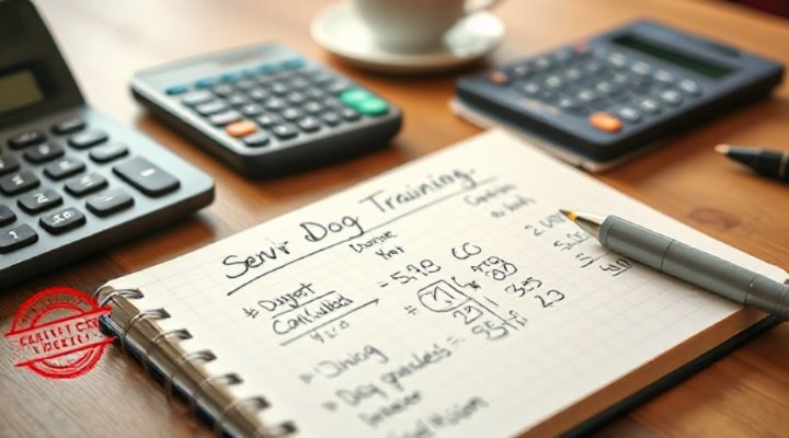 A notebook with budget calculations for service dog training