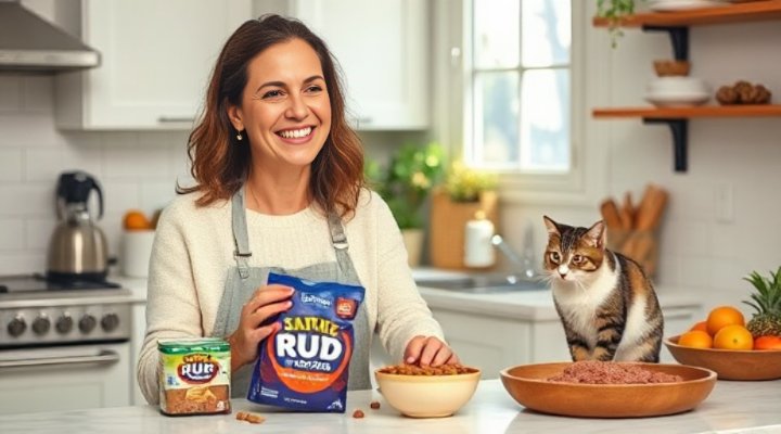 A loving cat owner preparing raw food
