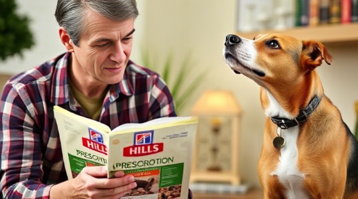 Pet owner checking Hills Prescription Dog Food ingredients
