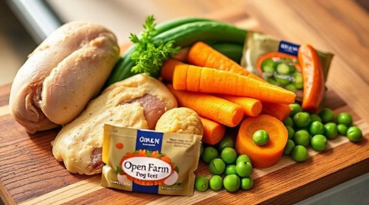 Close-up of Open Farm dog food ingredients