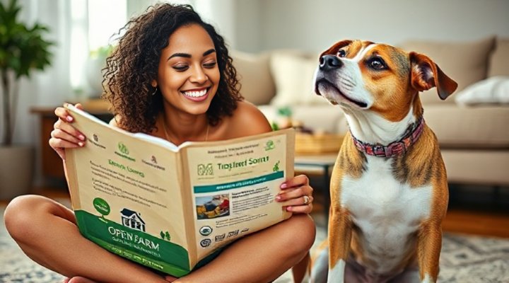 Pet owner examining Open Farm dog food package