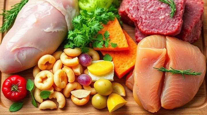 Fresh ingredients for raw cat food