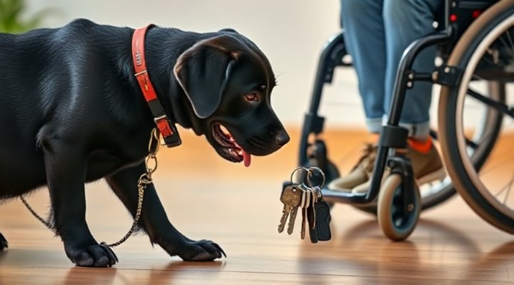 A service dog retrieving an item for its handler
