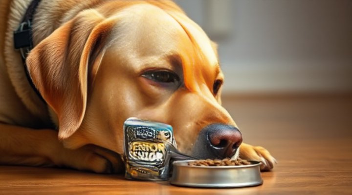 Senior dog enjoying its dry food meal