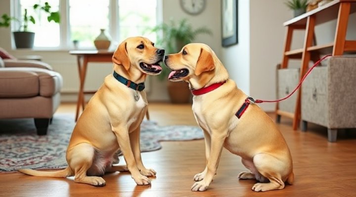 A Labrador retriever practicing basic obedience commands with its handler