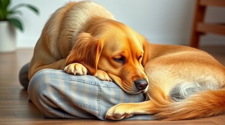 Service dog comforting during anxiety episode