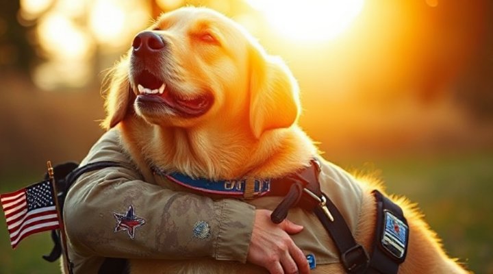 A service dog and handler sharing a quiet moment of connection
