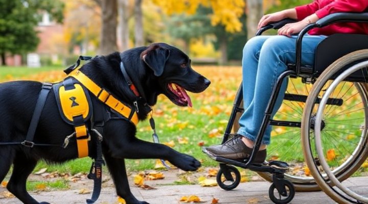 Labrador service dog helping a wheelchair user