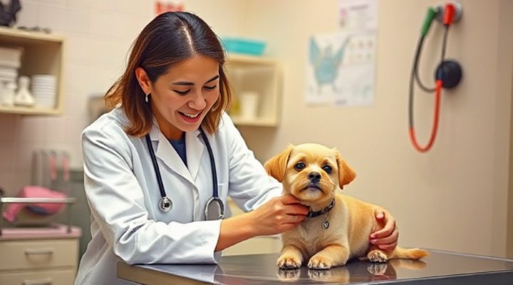Friendly veterinarian checking a dog
