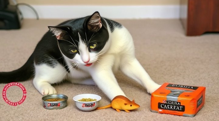 Indoor cat playing after eating Purina food