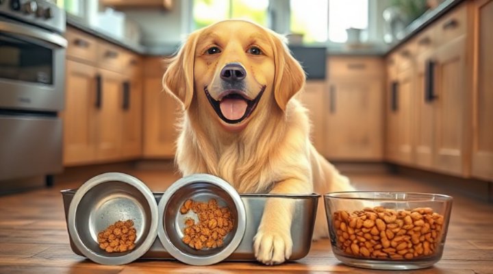 Wet and dry dog food side by side for comparison